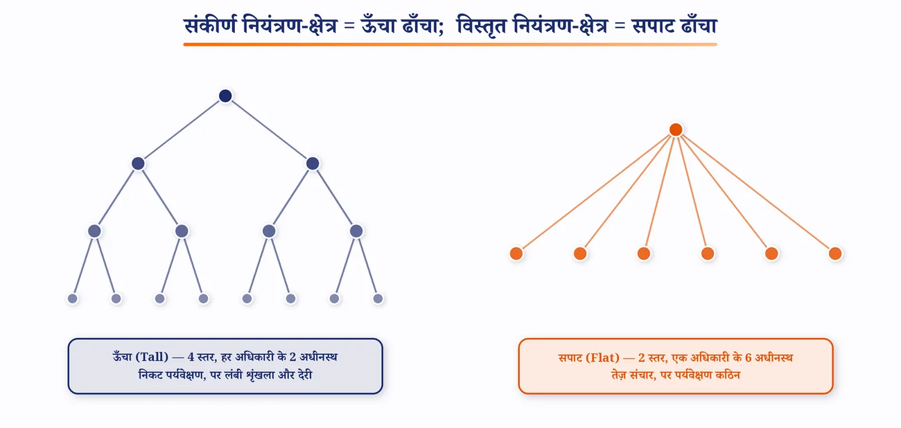 चित्र 3.3: ऊँचा बनाम सपाट संगठनात्मक ढाँचा