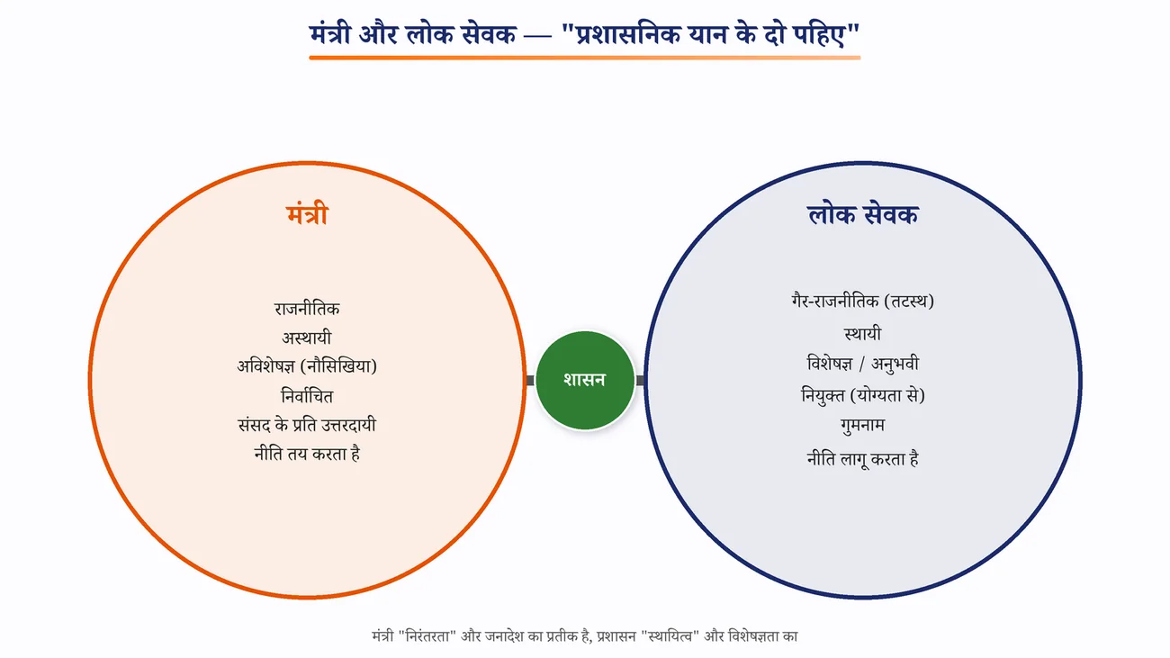 चित्र 7.5: मंत्री और लोक सेवक — दो भिन्न स्वभाव, एक साझा लक्ष्य