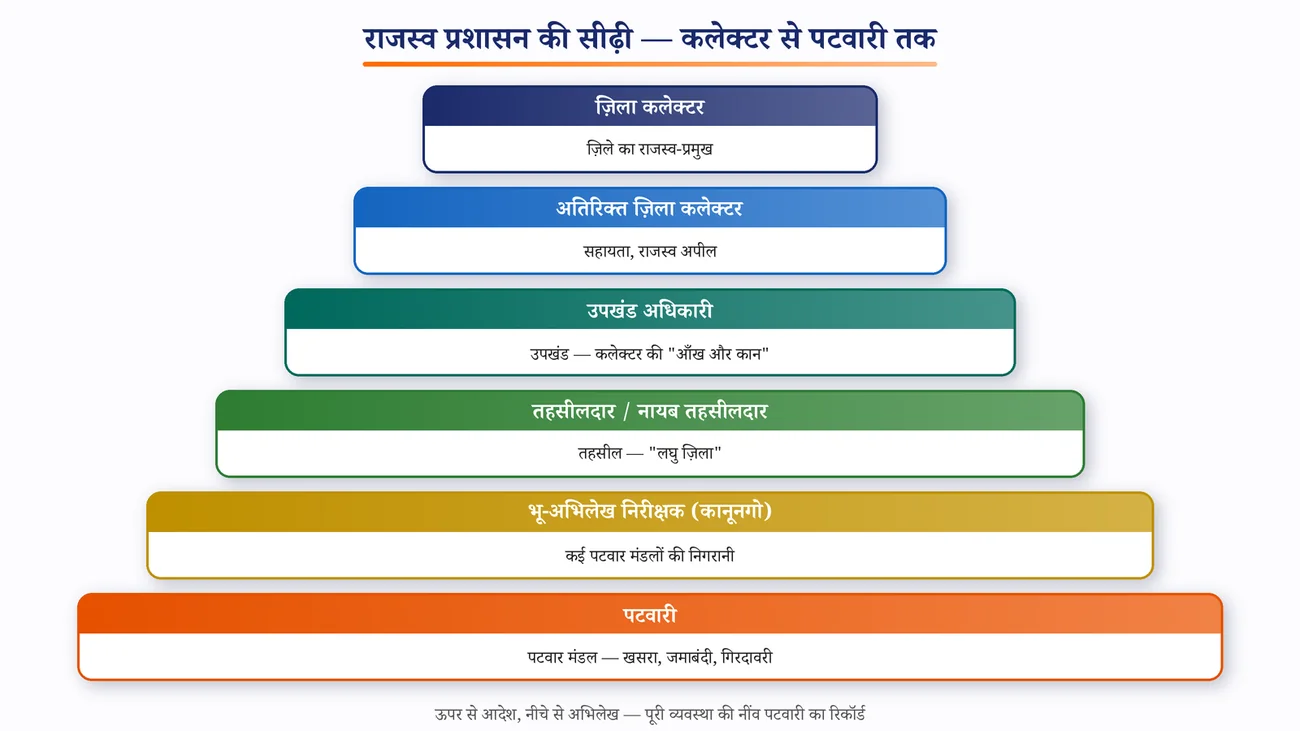 चित्र 11.4: राजस्व प्रशासन की सीढ़ी — कलेक्टर से पटवारी तक